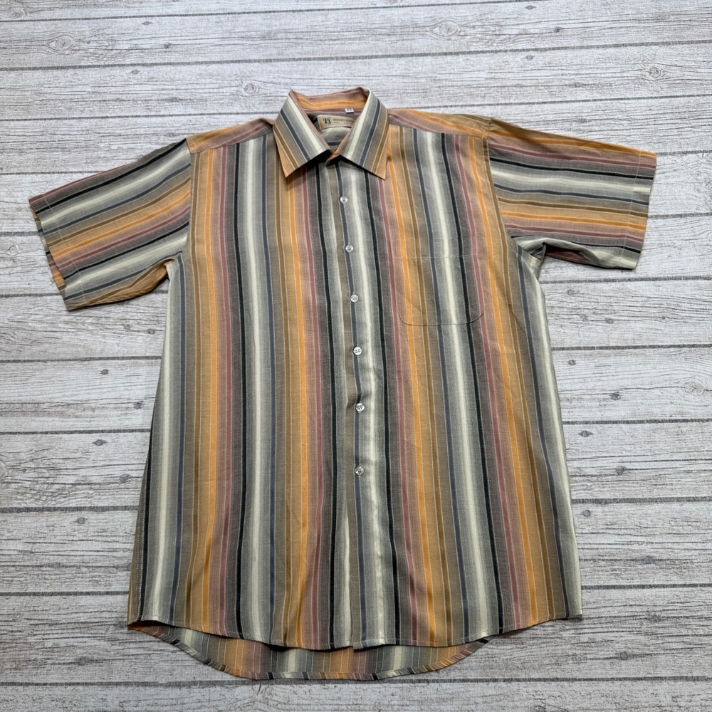 Vintage Sergio Louis Shirt Men's M Brown Striped Short Sleeve Button Down Italy